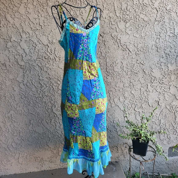 Emily Designs Y2K Silk Patchwork Pattern Slip Dress - Picture 2 of 8